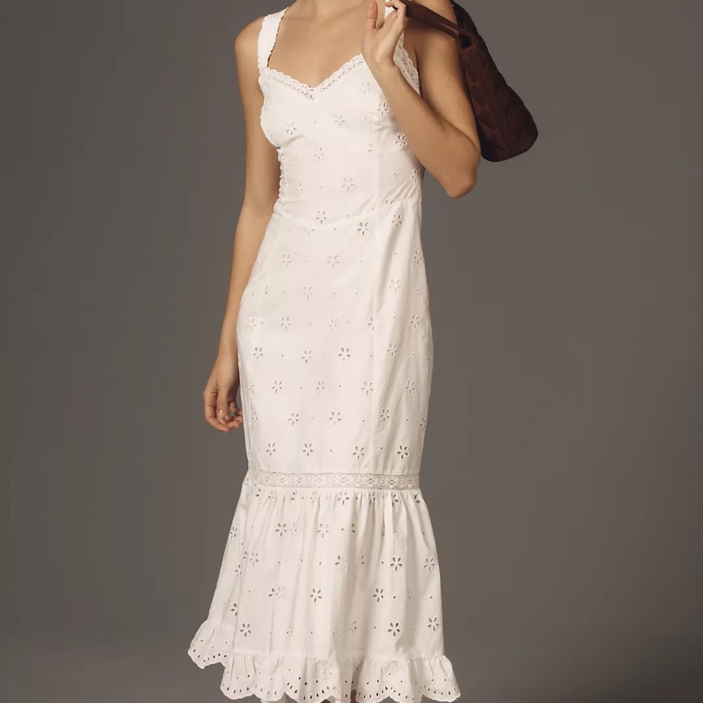PAIGE White Ruffled Tiered Midi Dress